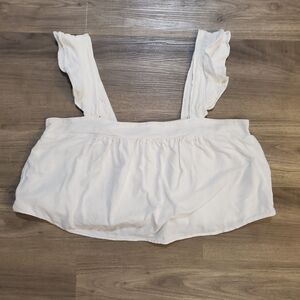 Abercrombie & Fitch Linen Babydoll Tank Top Womens Sz XL White Ruffle Shoulder